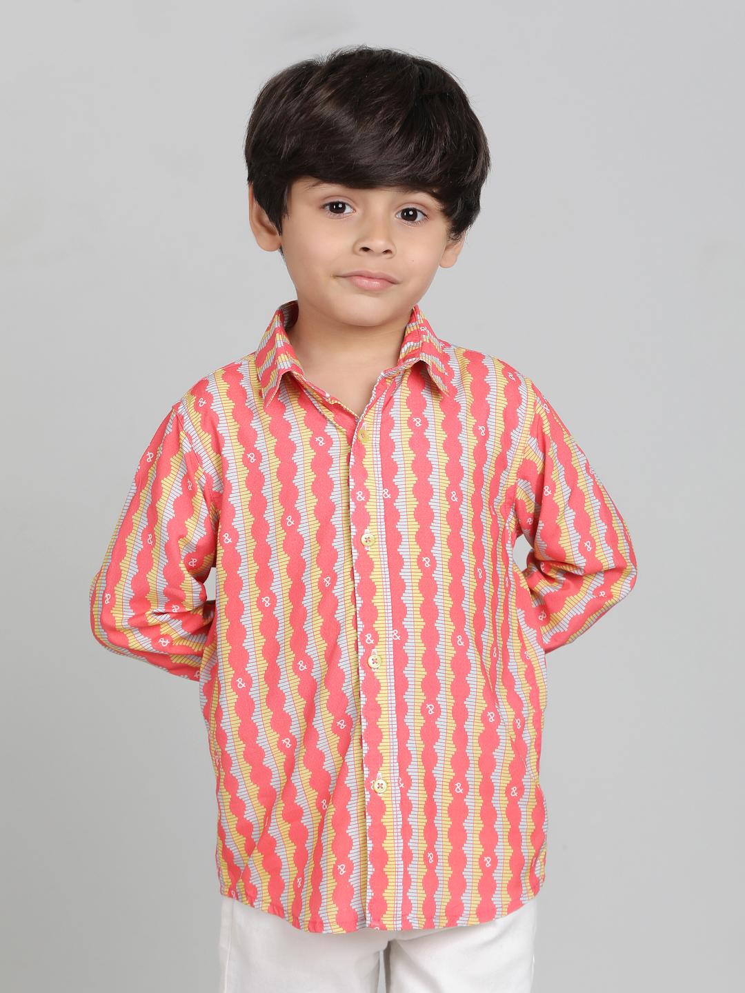 TALES & STORIES Boys Spread Collar Vertical Striped Casual Shirt