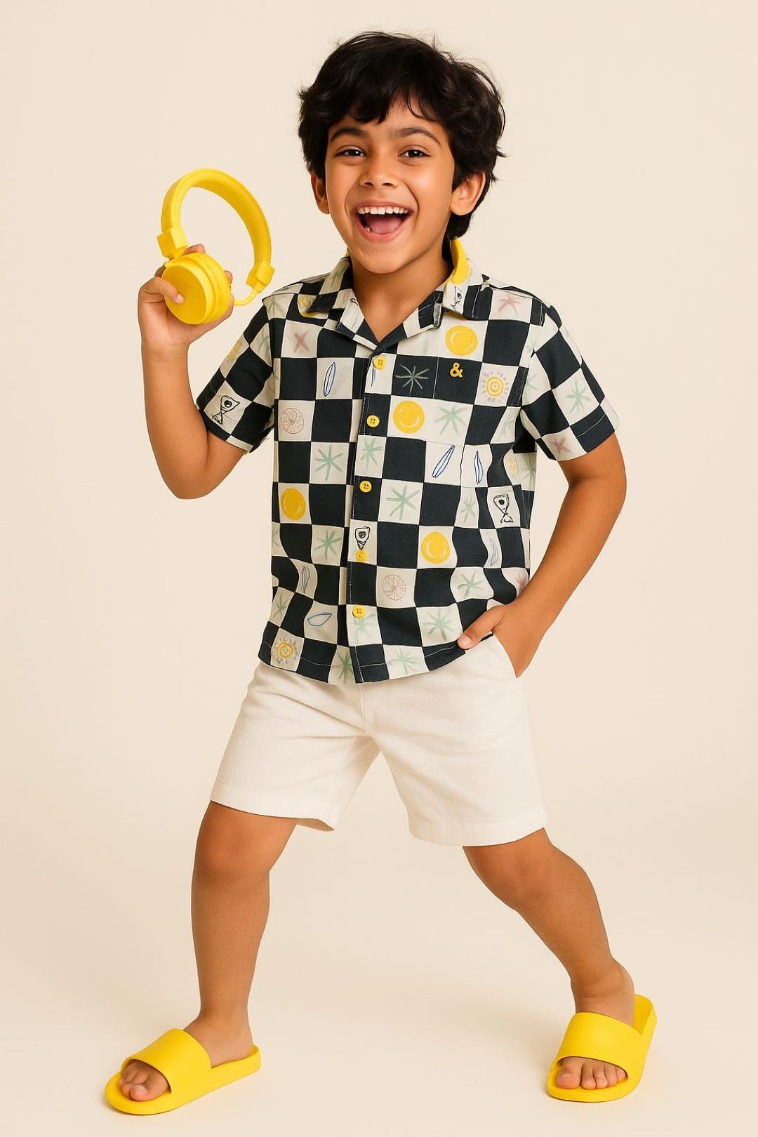 TALES & STORIES Boys Black Checked Cotton Casual Shirts