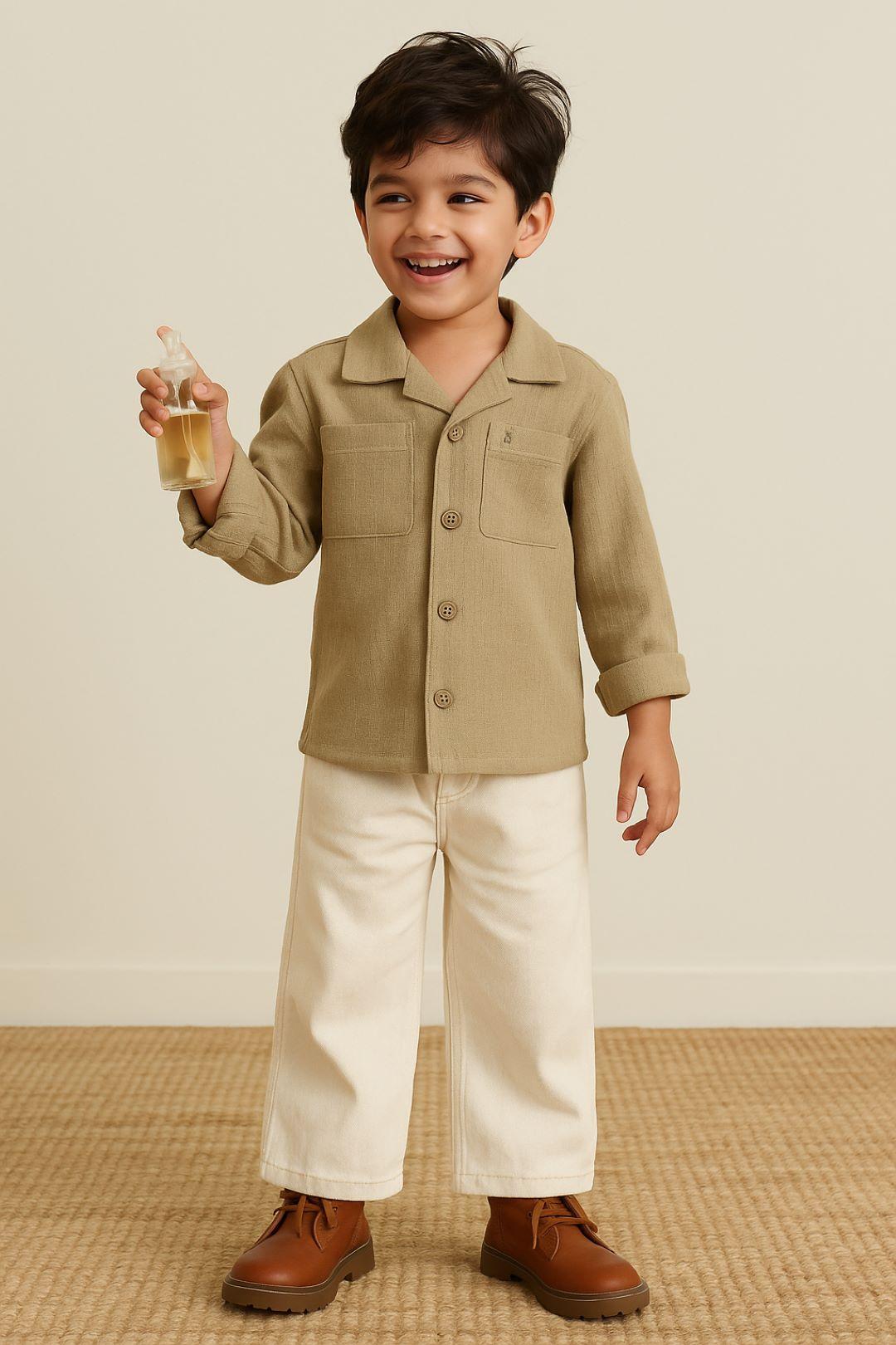 TALES & STORIES Boys Solid Long Sleeves Spread Collar Oversized Casual Shirts