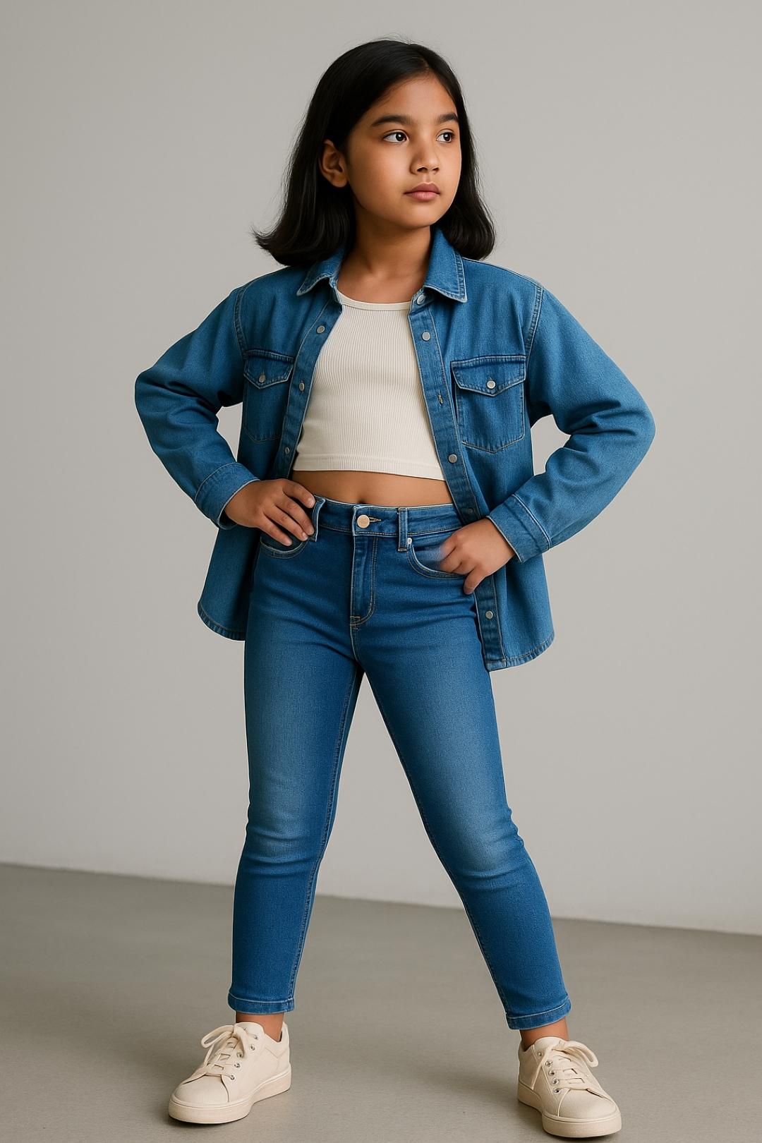 TALES & STORIES Girls Slim Fit Mid-Rise Light Fade Stretchable Denim Jeans