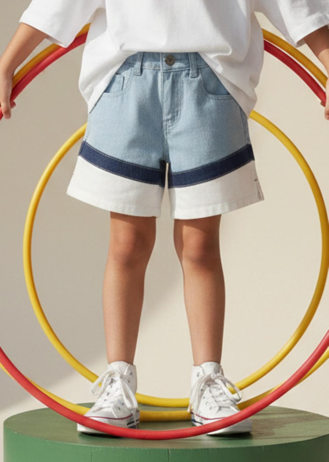 TALES & STORIES Girls Blue Regular Fit Mid-Rise Above Knee Solid Denim Shorts