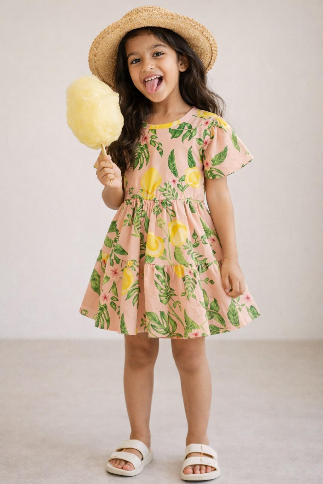 TALES & STORIES Peach-Coloured Tropical Dress