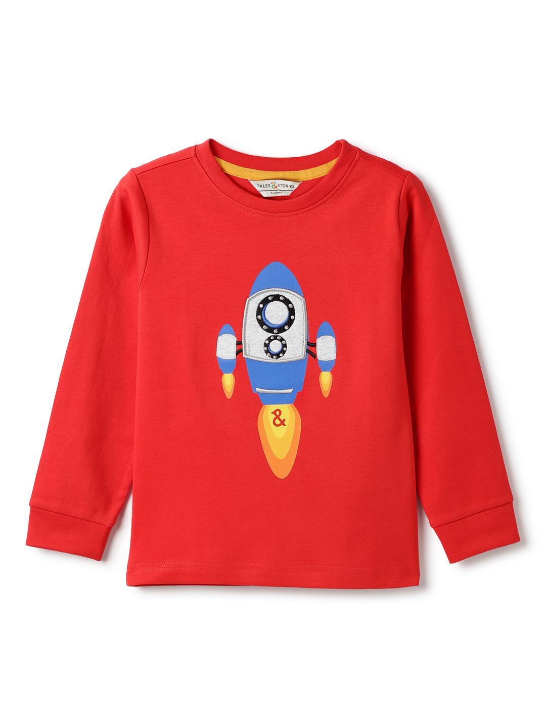 TALES & STORIES Boys Red Cotton Tshirts