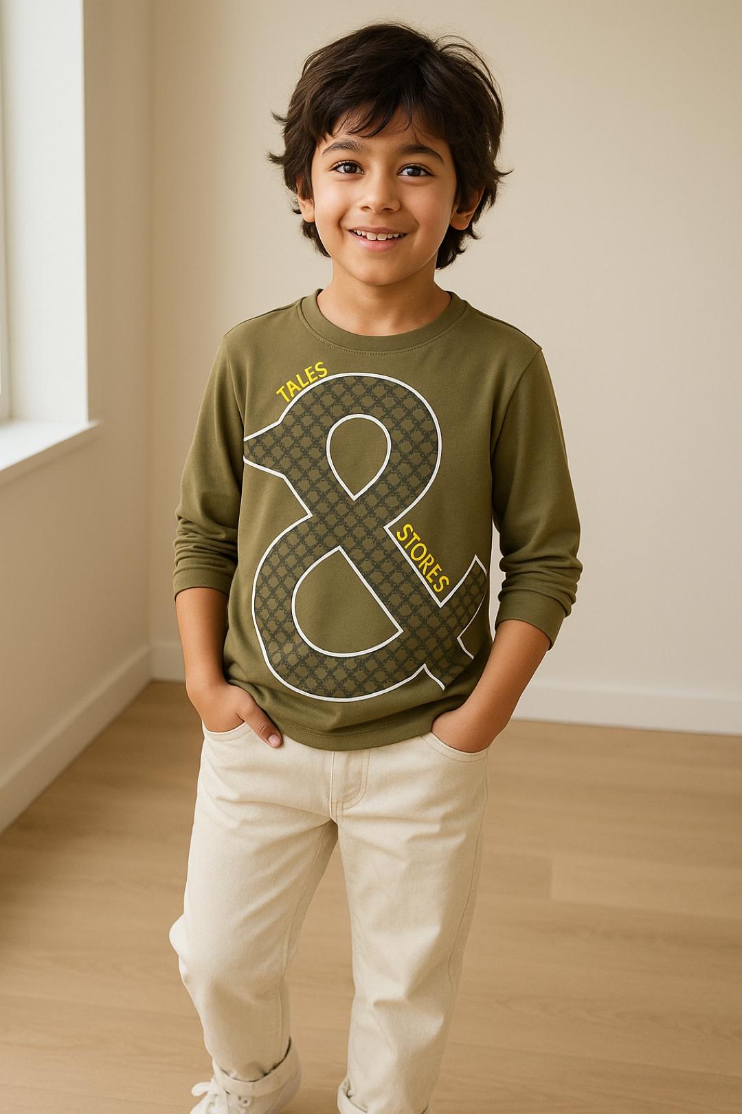 TALES & STORIES Baby Boys Printed Pure Cotton Regular T Shirt (Green, Pack of 1)