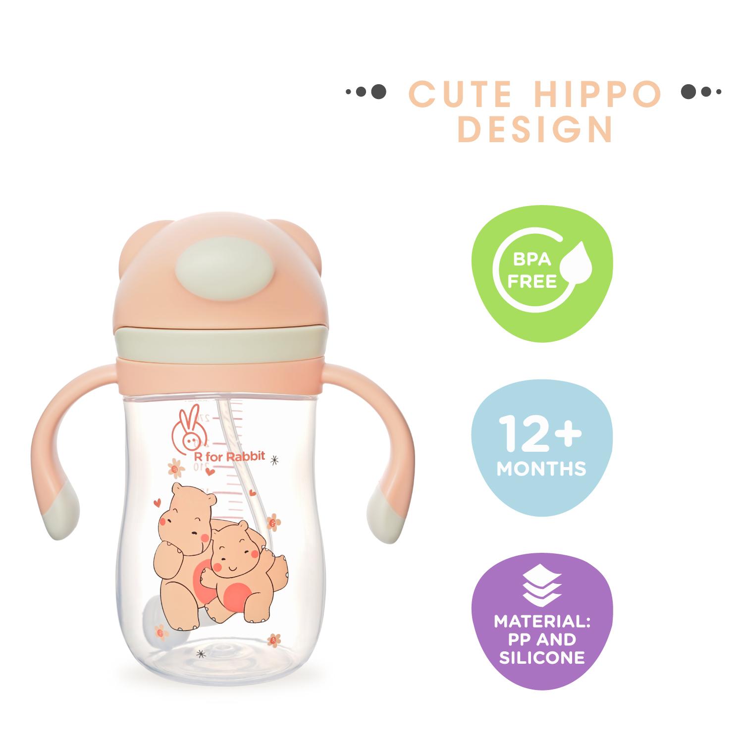 R for Rabbit Premium Hippo Straw Sipper Bottle |10 fl oz | Anti Spill Sippy Cup with Soft Silicone Straw BPA Free & Non-Toxic for Kids of 12 Months -(300 ml Yellow)