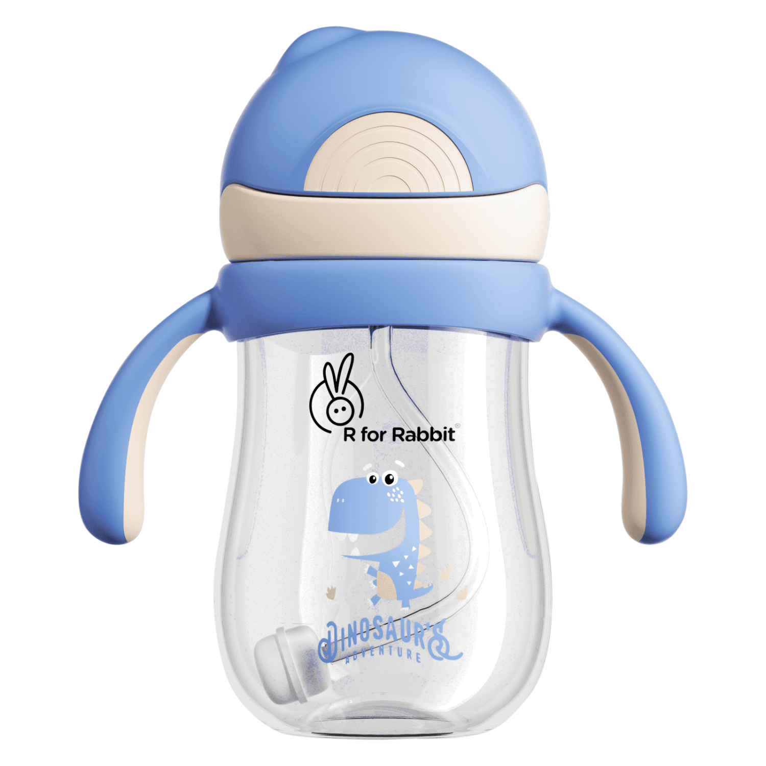 R for Rabbit Tritan Dino 320ml Straw Sipper for Kids | Twin Handle Non Toxic BPA Free Soft Silicone Straw Sippy Bottle | Leak Proof Drinking Sippy Cup for 1+ Year (Cream Blue)