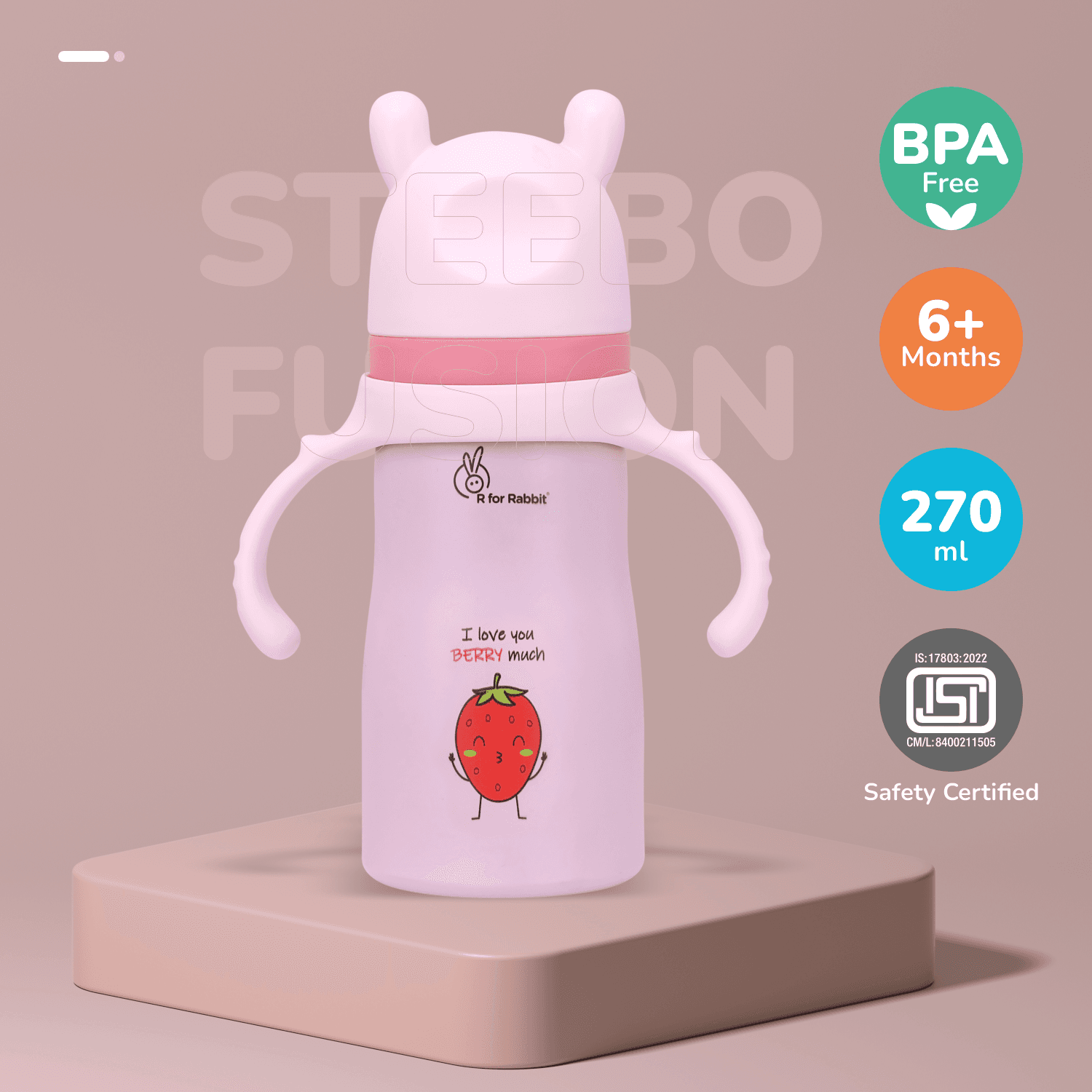 R for Rabbit Steebo Fusion Premium Stainless Steel Spout Cup for Kids, Leak & Spill Proof BPA Free Soft Silicone Straw Drinking Spout Sipper Bottle for Kids Boy & Girl of 12+ Months (270ml, Pink)