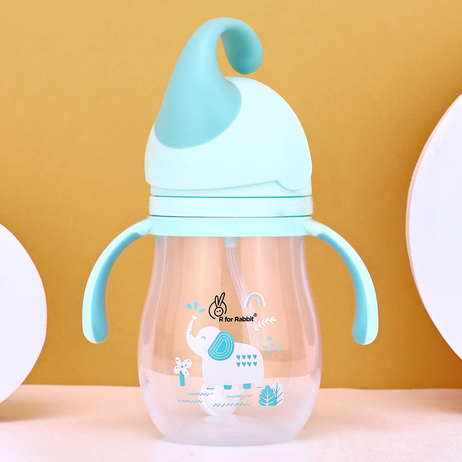 R for Rabbit Trunky Premium Straw Sipper with Anti Gravity Ball | Zero Spill Sippy Cup with Soft Silicone Straw BPA Free & Non Toxic Leak Proof for Kids 12+ Months - (320 ml, Lake Blue)