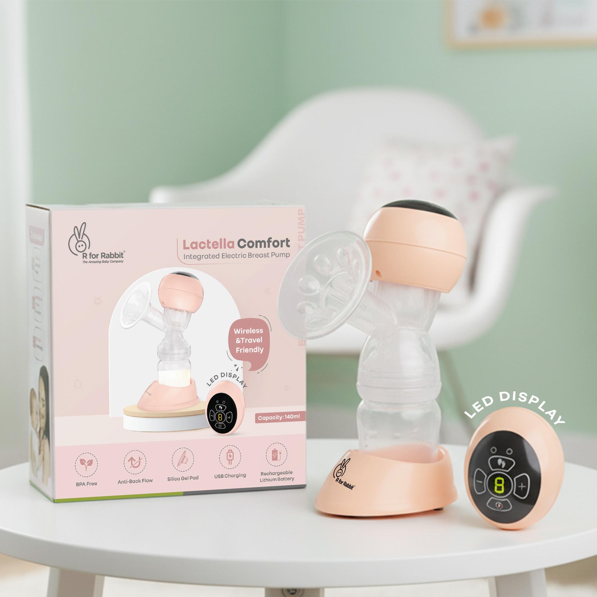 R for Rabbit Lactella Comfort Electric Breast Pump for Mothers LED Display Timer Control Silica Gel Massage Pad Dual Suction Modes 9 Levels Anti-Backflow & Hygiene Protection Travel Friendly (Peach)