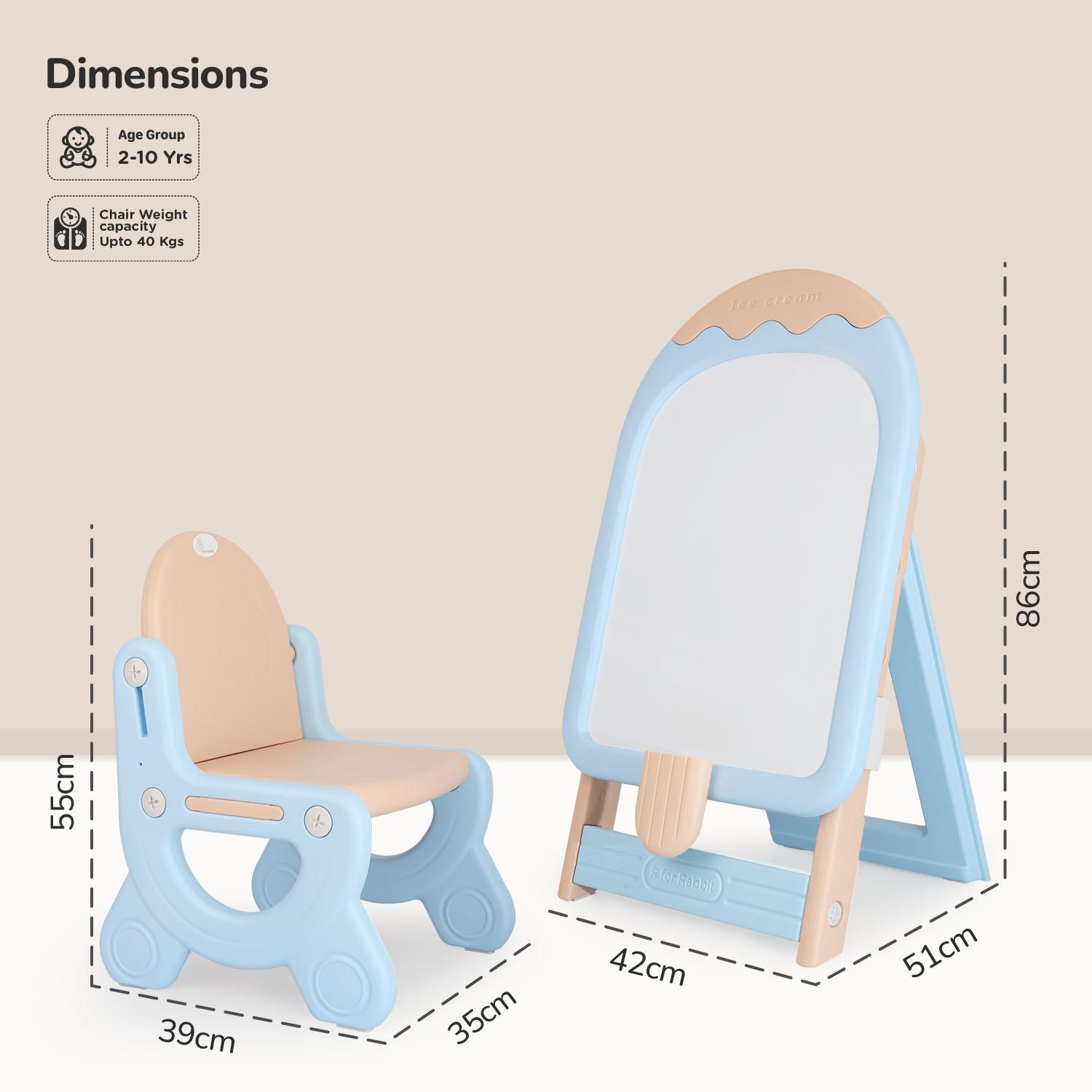 R for Rabbit Little Genius Candy Easel Board Set with Chair for Kids Multifunctional Foldable Height Adjustable Drawing Activity Magnetic Board for 3-7 Year Toddler (Blue)