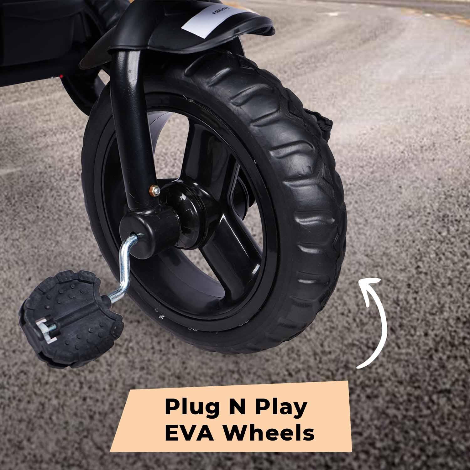 R for Rabbit Tiny Toes T10 Ace Tricycles for Kids of 1.5 to 5 Years Age EVA Wheels, Storage Basket & Seat Belt | Baby Trike Cycle for Upto 25 Kg Weight Boys & Girls (Black)