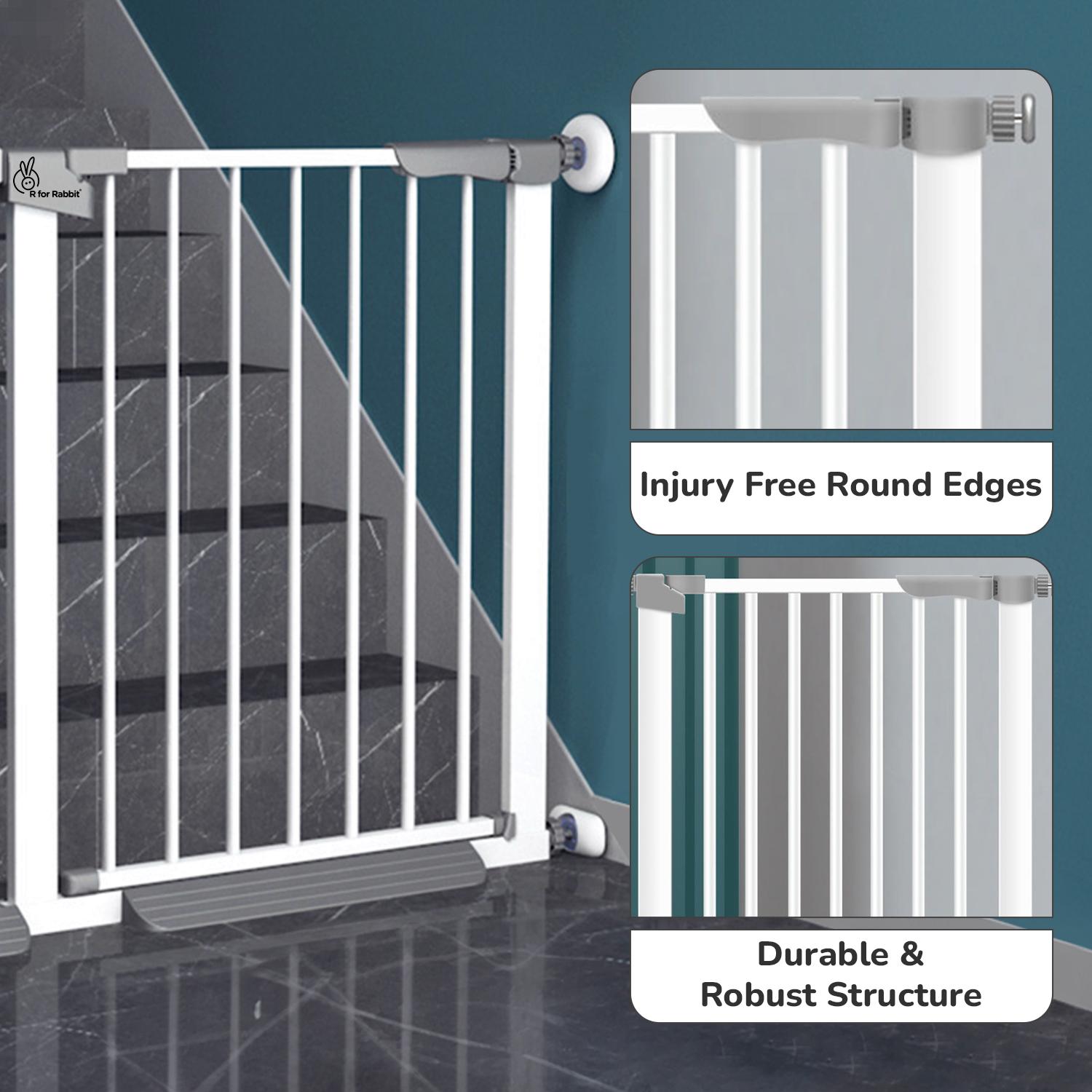 R for Rabbit Safe Guard Baby Safety Gate for Kids Auto Close Double Lock System for Toddler Security Door, Child Protection Barricade for Staircase, Kitchen, House & Balcony (76-83 cm) | White