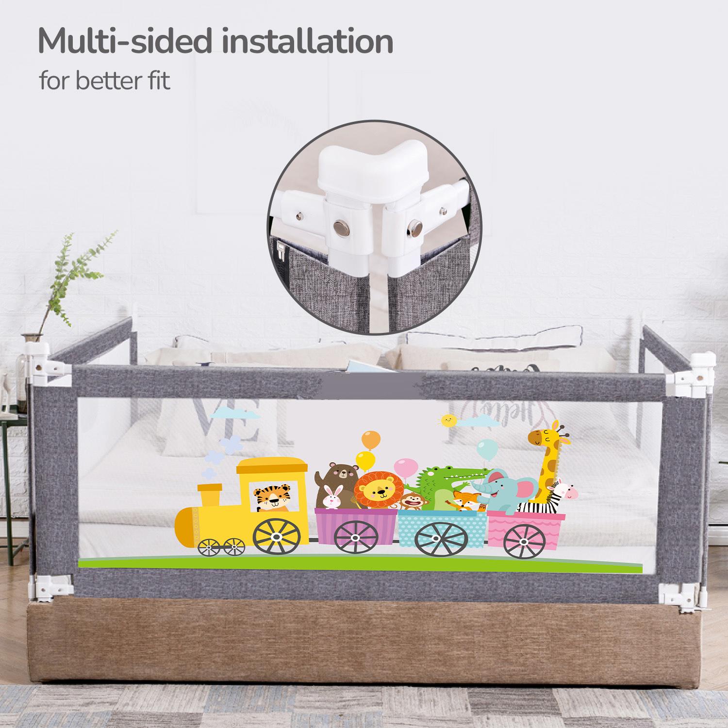R for Rabbit Safari Baby Bed Rail Breathable Mesh with Storage Pocket Adjustable Height Foldable One Side Bed Protector 6.5ft for Kids Toddler Pack of 1 (Grey)
