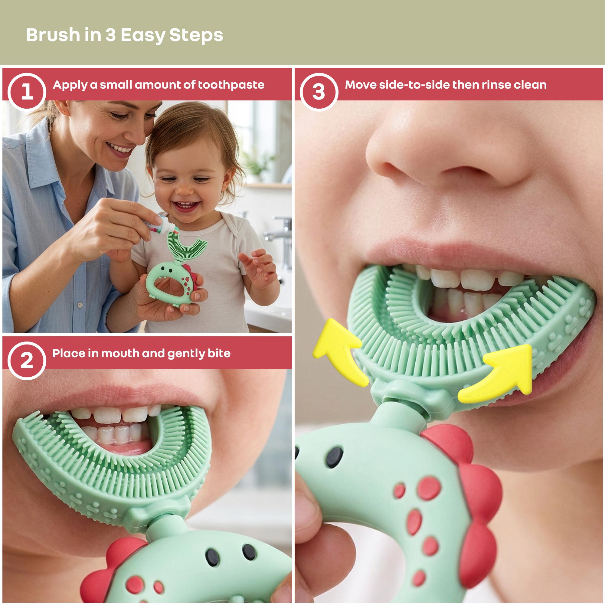 R for Rabbit Tiny Smiles U-Shaped Kids Toothbrush, 360° Oral Cleaning Manual Brush | Ultra Soft Bristles for Toddlers & Children Age 2-5 Years, BPA-Free Food Grade Silicone | Easy Grip Handle (Green)