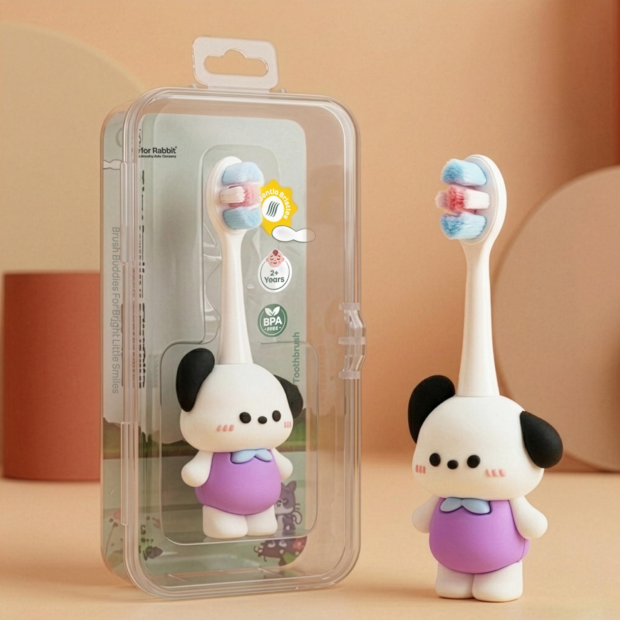 R for Rabbit Tiny Smiles Zoobie Kids Toothbrush | Ultra Soft PBT Bristles, Self Standing Animal Design, Easy Grip Handle, BPA & Phthalate Free, Gentle on Gums for Toddlers Age 2+ Years (White Doggy)