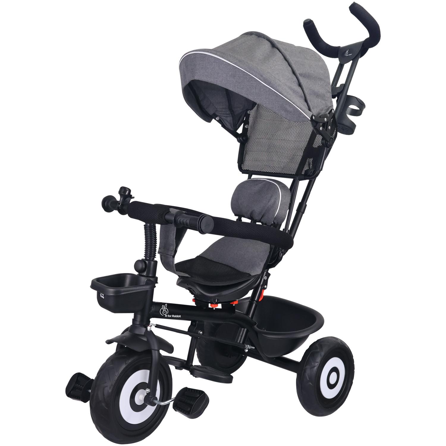 R for Rabbit Tiny Toes T40 Ace Tricycles for Kids with Premium EVA Wheels, 360° Rotatable Seat, Storage Basket & Canopy | Baby Trike Cycle for 1.5 to 5 Years, Upto 25 Kg Boy & Girl (Grey Black)
