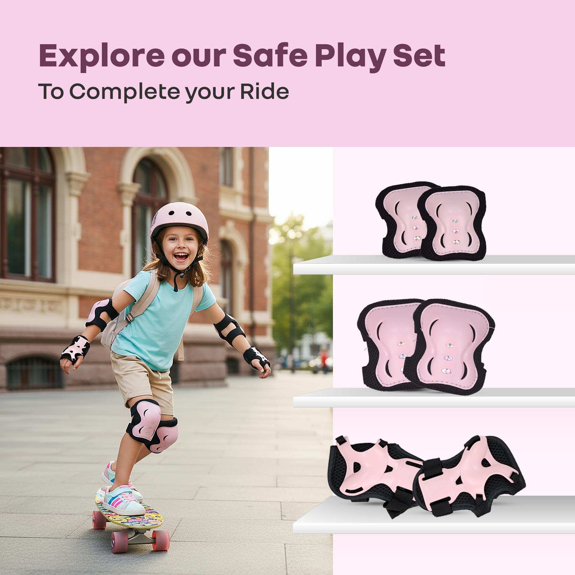 R for Rabbit Safe Play Protector Pads for Kids Knee Elbow Wrist Guards Lightweight Adjustable for Cycling Skating & Other Sports PP Shell EVA Soft Liners Material Pads Age 6-12 Years Babies (Pink)