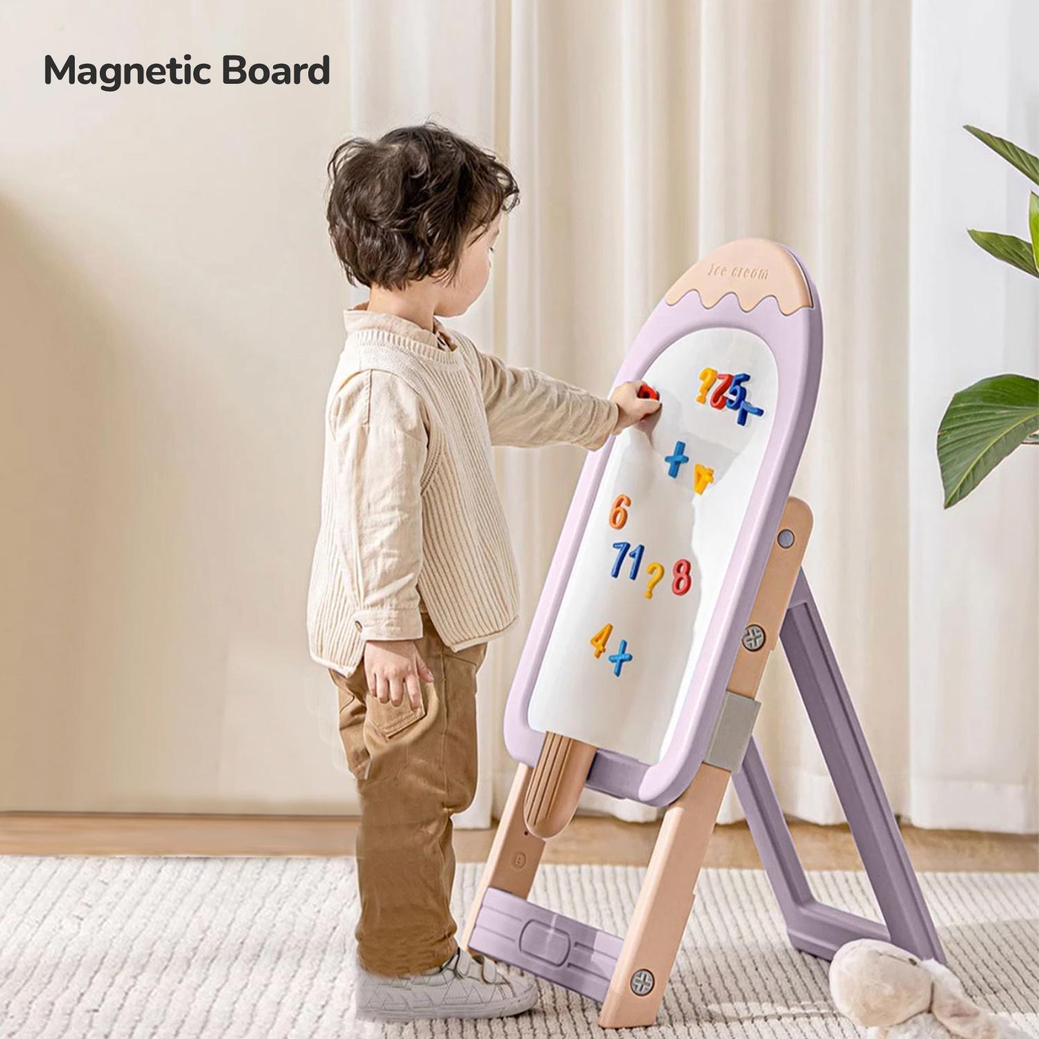 R for Rabbit Little Genius Candy Easel Board for Kids Drawing Activity Board, Multifunctional Foldable Height Adjustable Magnetic Drawing Board for 3-7 Years Kids (Purple)