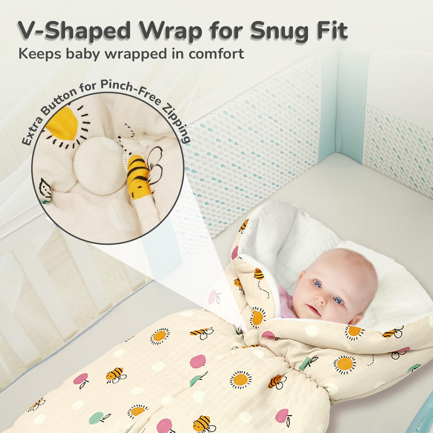 R for Rabbit Snuggy Bliss Baby Sleeping Bag Bedding Set | Premium 100% Muslin Cotton Carrying Nest for New Born Babies & Infant | Travel Friendly for 0-6 Months Baby Girl and Boy (Honey Beige)