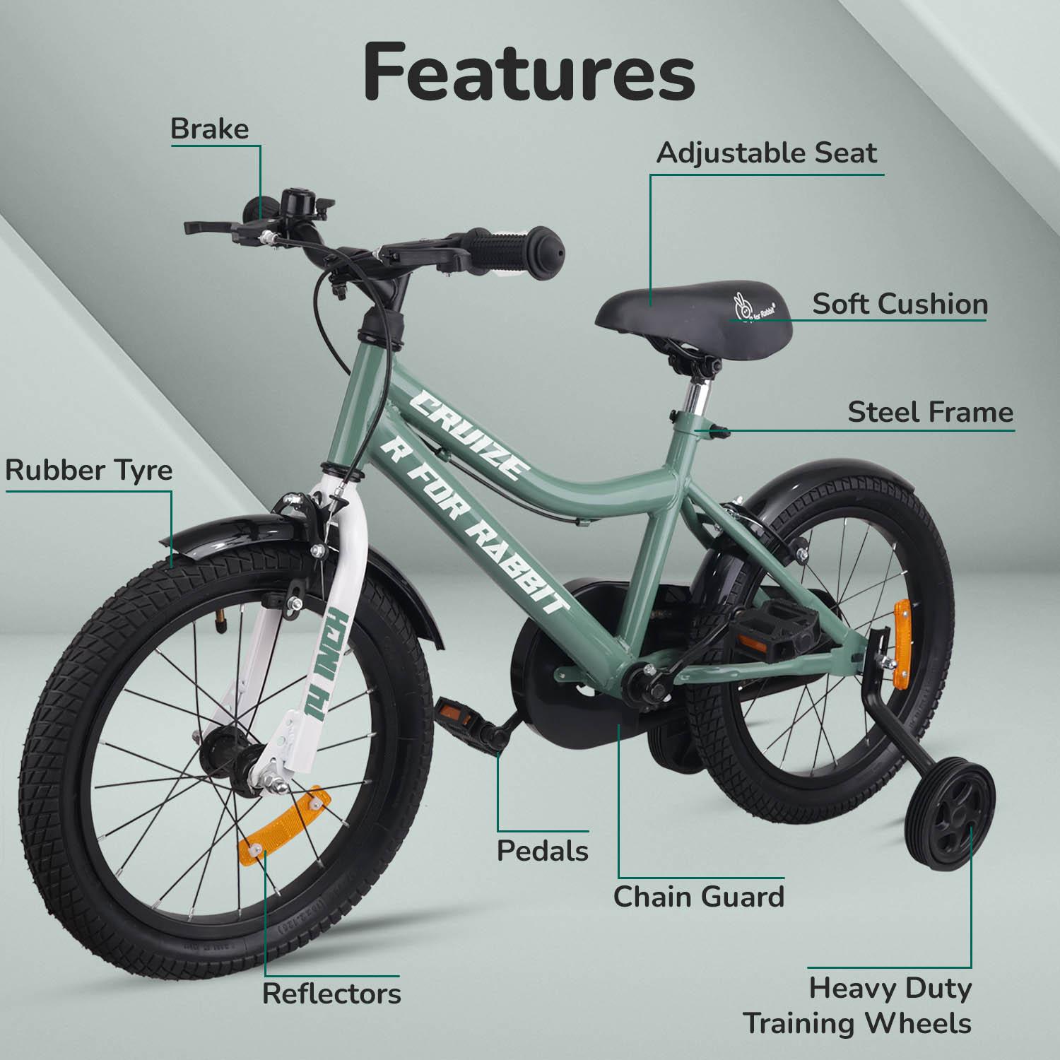 R for Rabbit Cruize Bicycle for Kids 14T Inch Cycle with Training Wheels for 3 to 5 Years Baby Boys & Girls of Up to 40 Kgs Weight Capacity - 90% Installed (Olive Green)