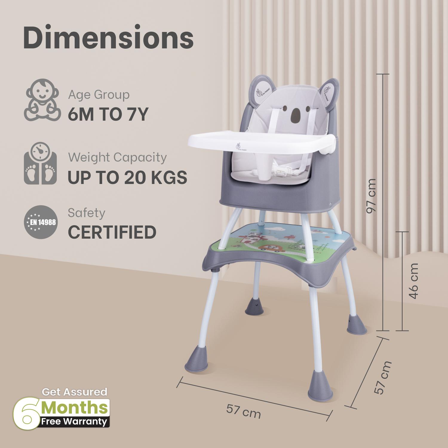 R for Rabbit Cherry Berry Grand Baby High Chair, 4 in 1 Convertible High Chair Cum Booster Seat, Baby Feeding Chair, Toddlers from 6 Months-7 Years, Study Table & Booster Chair (Teddy Grey)