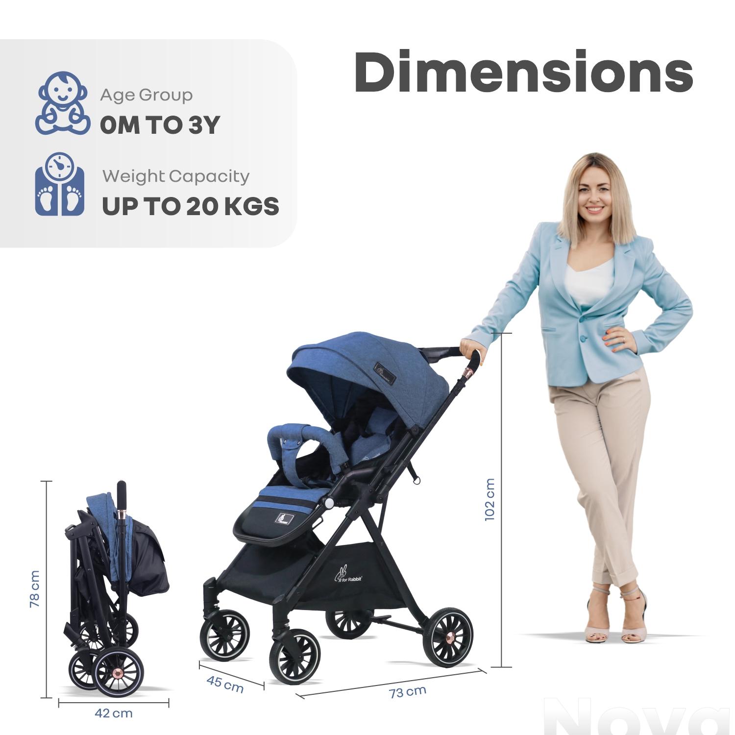 R for Rabbit Street Smart Nova Stylish Baby Stroller | Pram with Reversible Handle, One Hand Fold Mechanism for 0-3 Years Boy & Girl (Blue Black)