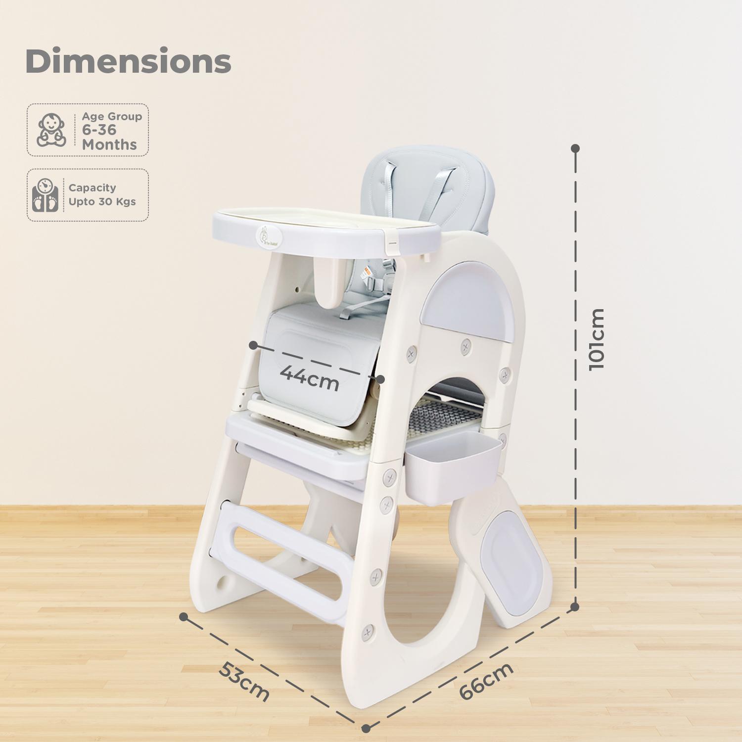 R for Rabbit Grow N Play Kids High Chair 5 in 1 Multifunctional Smart Convertible to Study Table Chair Set Blocks Desk Set for 6 to 36 Months Babies (Space Grey)