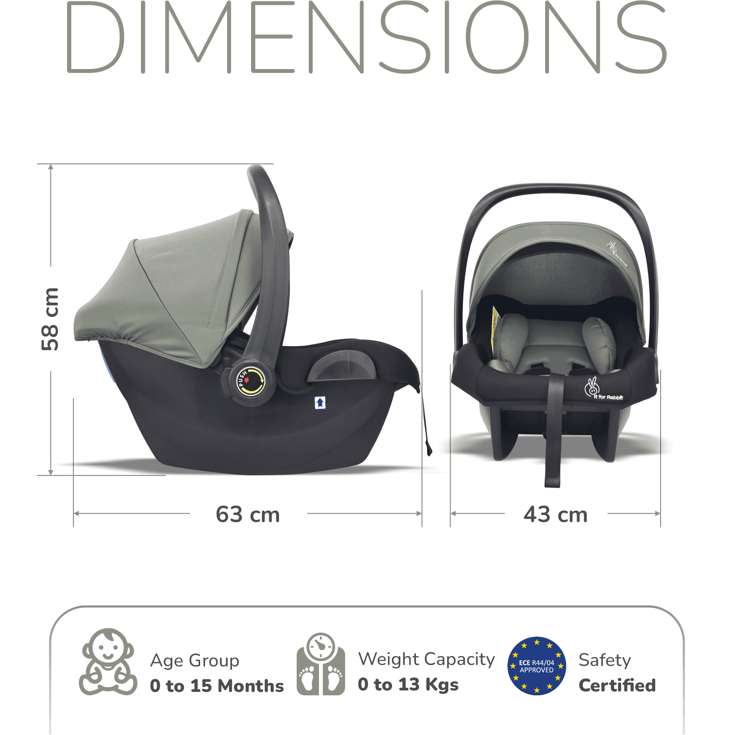R for Rabbit Picaboo NXG 4-in-1 Carry Cot for New Born Baby with Hanging Spiral Toy | Multipurpose Infant Carrycot, Car Seat, Feeding & Rocking Chair for Kids 0 to 15 Months, Upto 13 Kg (Green Black)