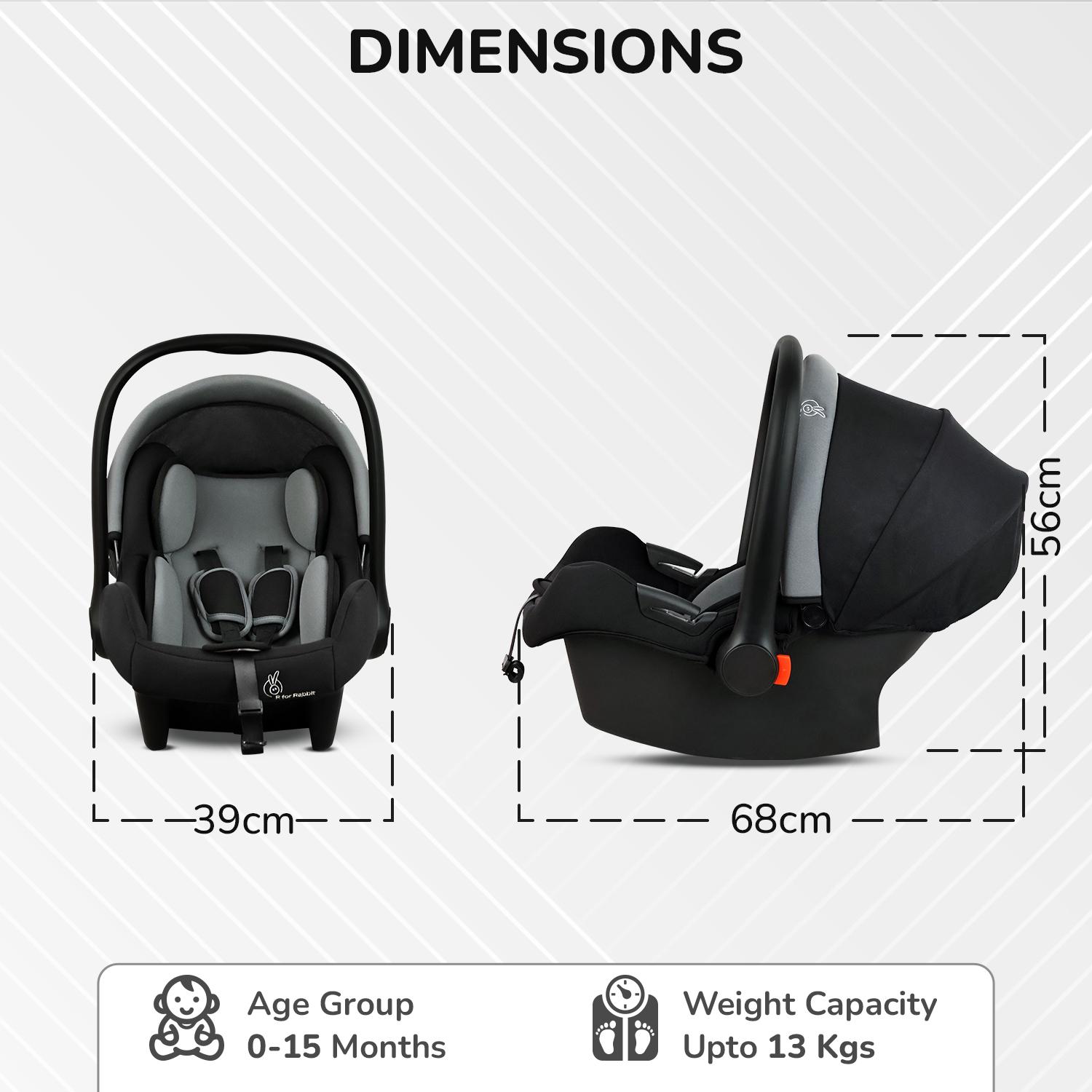 R for Rabbit Picaboo Sportz Baby Carry Cot, 3 in 1 Multi Purpose Kids Carry Cot, Feeding Chair, Rocker for Infant Babies of 0 to 15 Months & Weight Capacity Upto 13 Kgs (Grey Black)