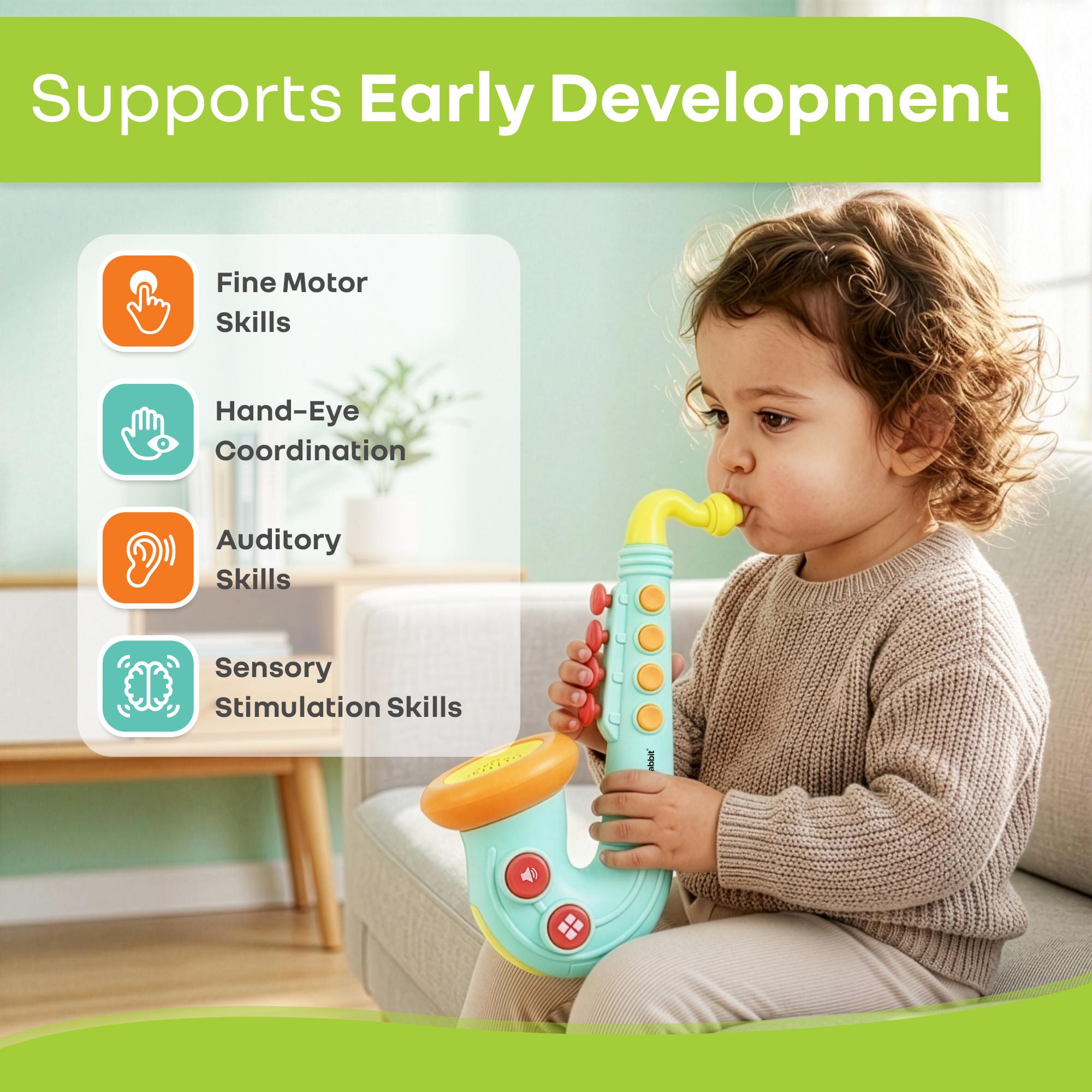 R for Rabbit Orapple Funtunes Musical Saxophone Toy for Kids | Light & Sound Music with 4 Play Modes | Early Learning Music Toy for Toddlers Ages 1+ | Ideal Gift for Boys & Girls (Blue Multi)