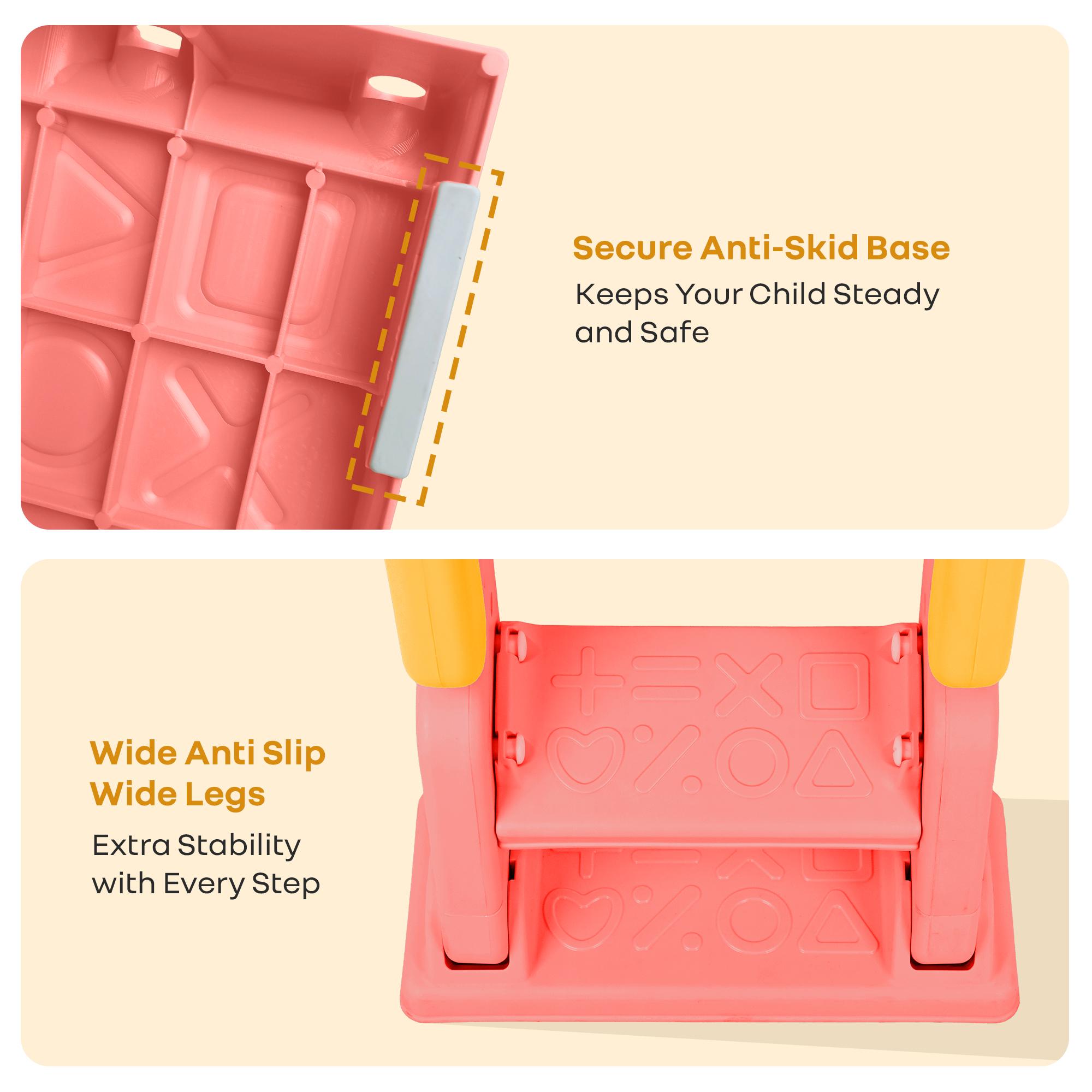 R for Rabbit Hilltop Booster Potty Seat & Step Stool 2-in-1 Multipurpose Anti-Skid Base Adjustable Foldable Supportive Backrest & Soft Cushion Toilet Seat for Kids Baby 1 to 7 Years (Yellow Peach)
