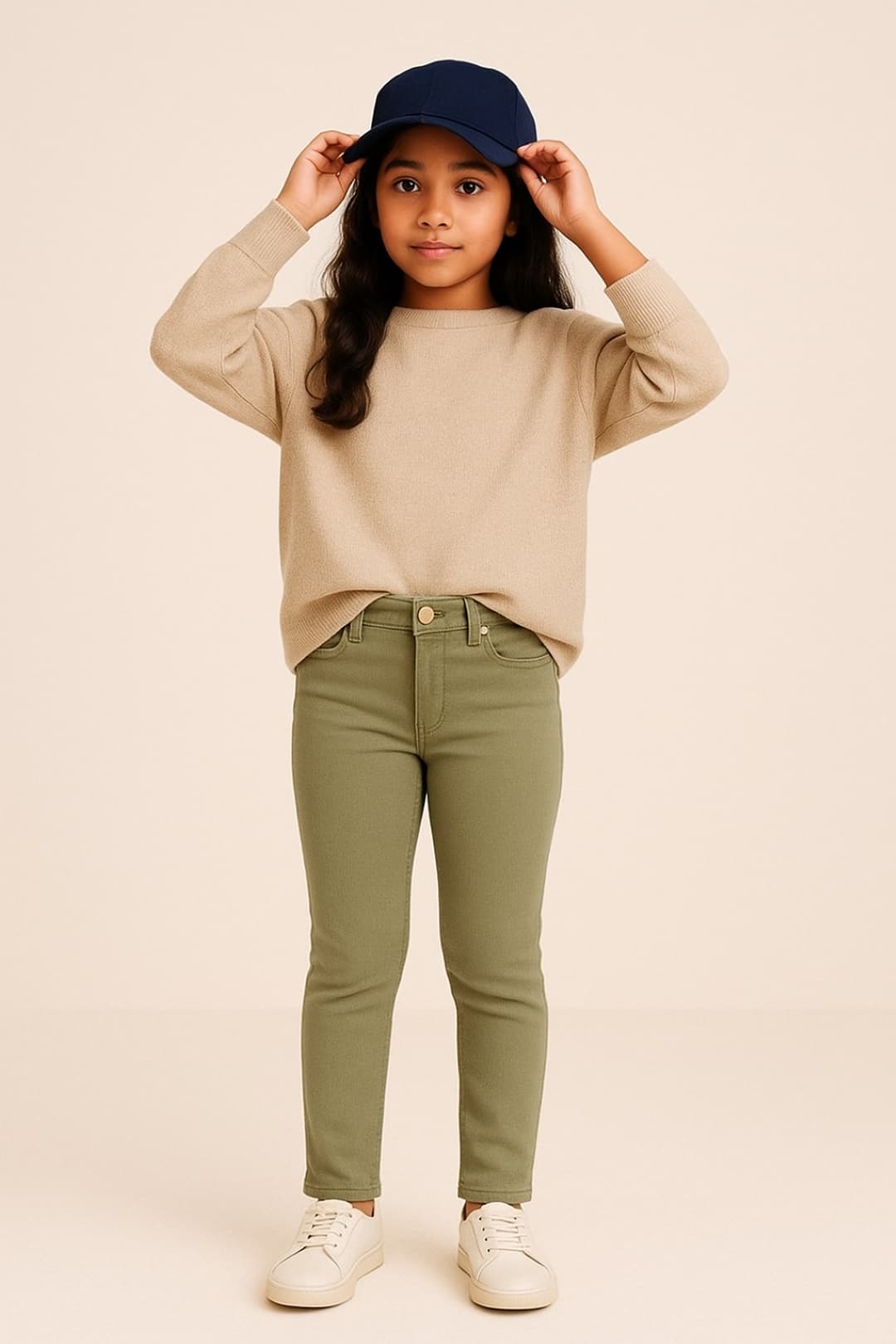 TALES & STORIES Girls Olive Green Slim Fit Mid-Rise Clean Look Stretchable Denim Jeans