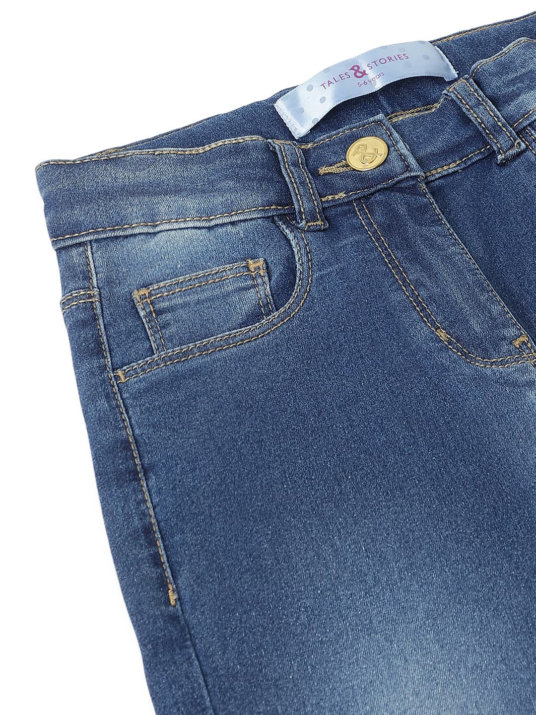 TALES & STORIES Girls Slim Fit Mid-Rise Light Fade Stretchable Denim Jeans