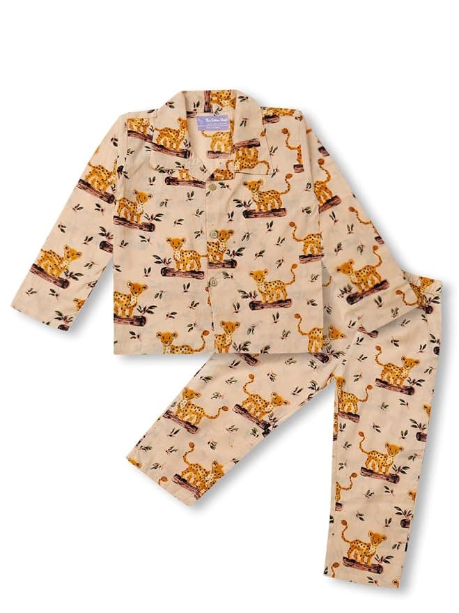 MaroonCatWovenCotton Shirt & PyjamaNightsuit