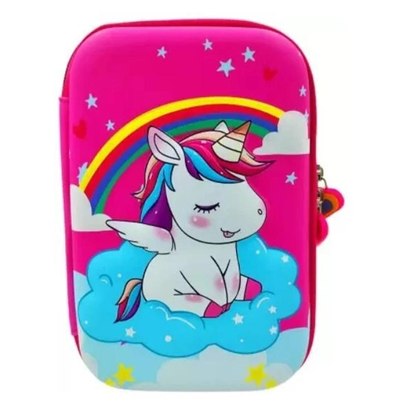 Unicorn Print Large Capacity Pencil Case, Pen & Pencil Pouch Bor(Pink) | Pencil Box Geometry Set for Students | Mathematical Instrument Drawing Set | Pencil Boxes
