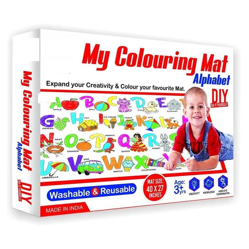Ratnas My Colouring Mat Alphabet & Pictures Printed Mat Washable & Reusable Colouring Kit for Kids | Art & Craft Kit for Kids | DIY Creative Activity Set | Art & Craft