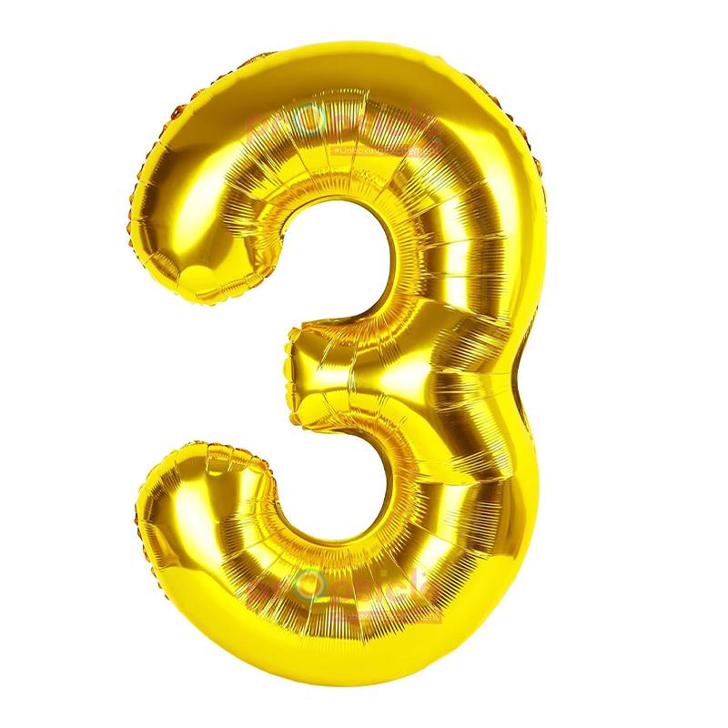 KIWI Numbers Foil Balloons(golden,3) | Party Balloon Set | Birthday Decoration Balloon Pack | Party Balloons