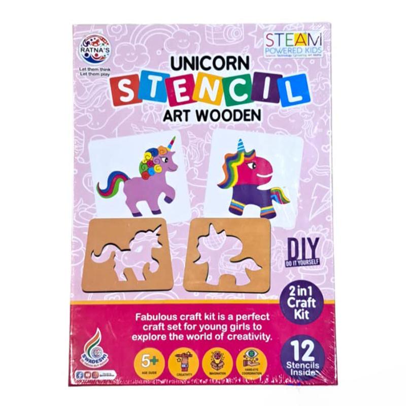 Ratnas UNICORN Stencil Art Wooden | Art & Craft Kit for Kids | DIY Creative Activity Set | Art & Craft