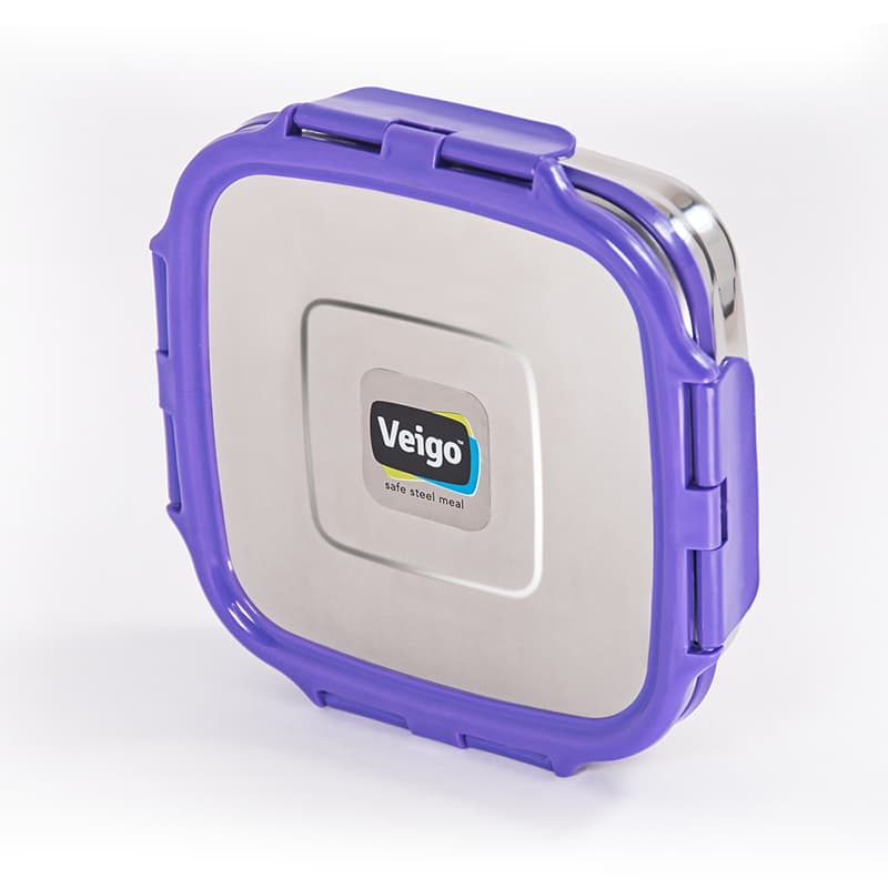 Veigo Sandwich Stainless Steel Airtight Box with Silicon Ring & Lid Lock, Violet