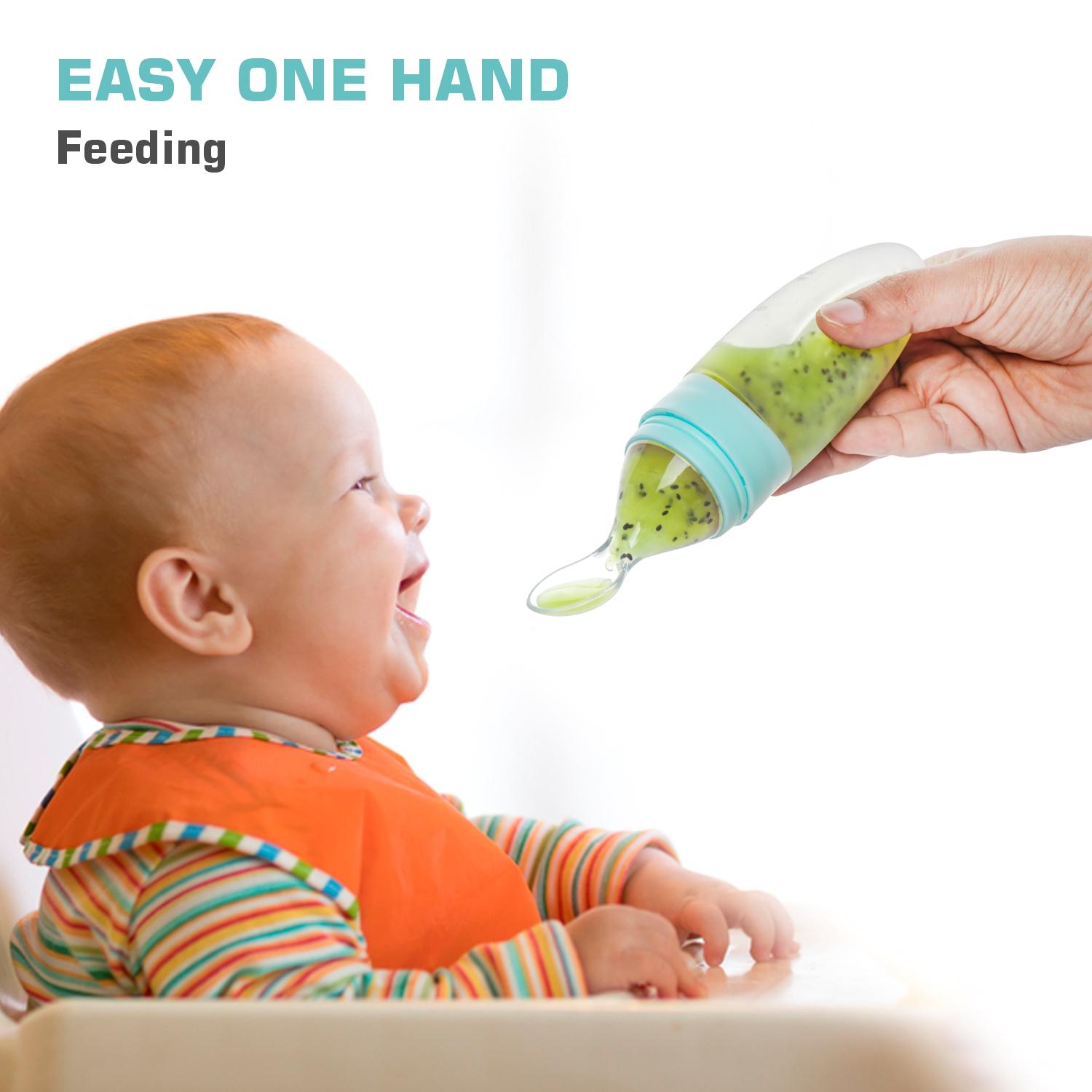 R for Rabbit First Feed Food Feeder for Kids, 90ml Capacity, Premium Soft Silicone Spoon Food Grade BPA Free Material for Kids of 12+ Months (Blue)