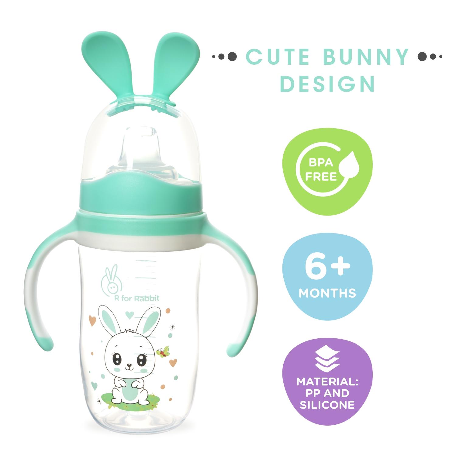 R for Rabbit Bunny Spout Sippy Cup 240 ML Bottle, Soft Silicon PP Spout Sipper for Kids Age of 1+ Year - Green