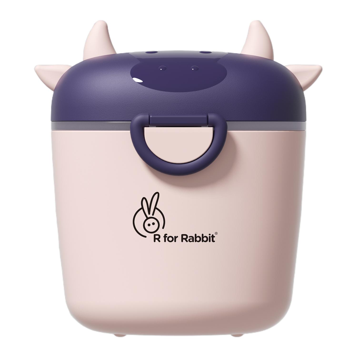 R for Rabbit First Feed Crescent Storage Meal Box with Spoon and Leveler for Baby | Non-Toxic BPA Free Kids Milk Powder Box Multi-Functional Snack/Fruit Container 310 Gram Capacity (Pink)