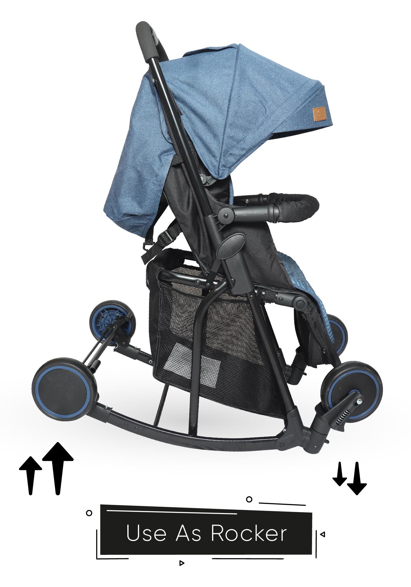 R for Rabbit Rock N Roll Stroller Compact Travel Friendly Pram for Baby, Stroller Turn Rocker for Baby, Kids Pram & Strollers, Prams for Boys & Girls of 0 to 3 Years (Black Blue)