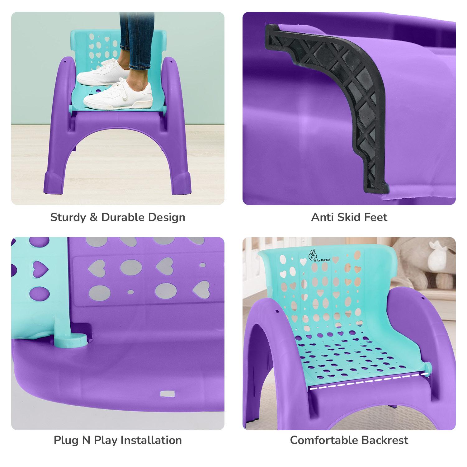 R for Rabbit Jelly Bean Chair 3 in 1 Multi-Functional Baby Study, Shampoo, Meal | Regular Kids Seating Chair with High Backrest for 1-8 Years Kid, Weight Capacity Upto 40Kgs (Green Purple)