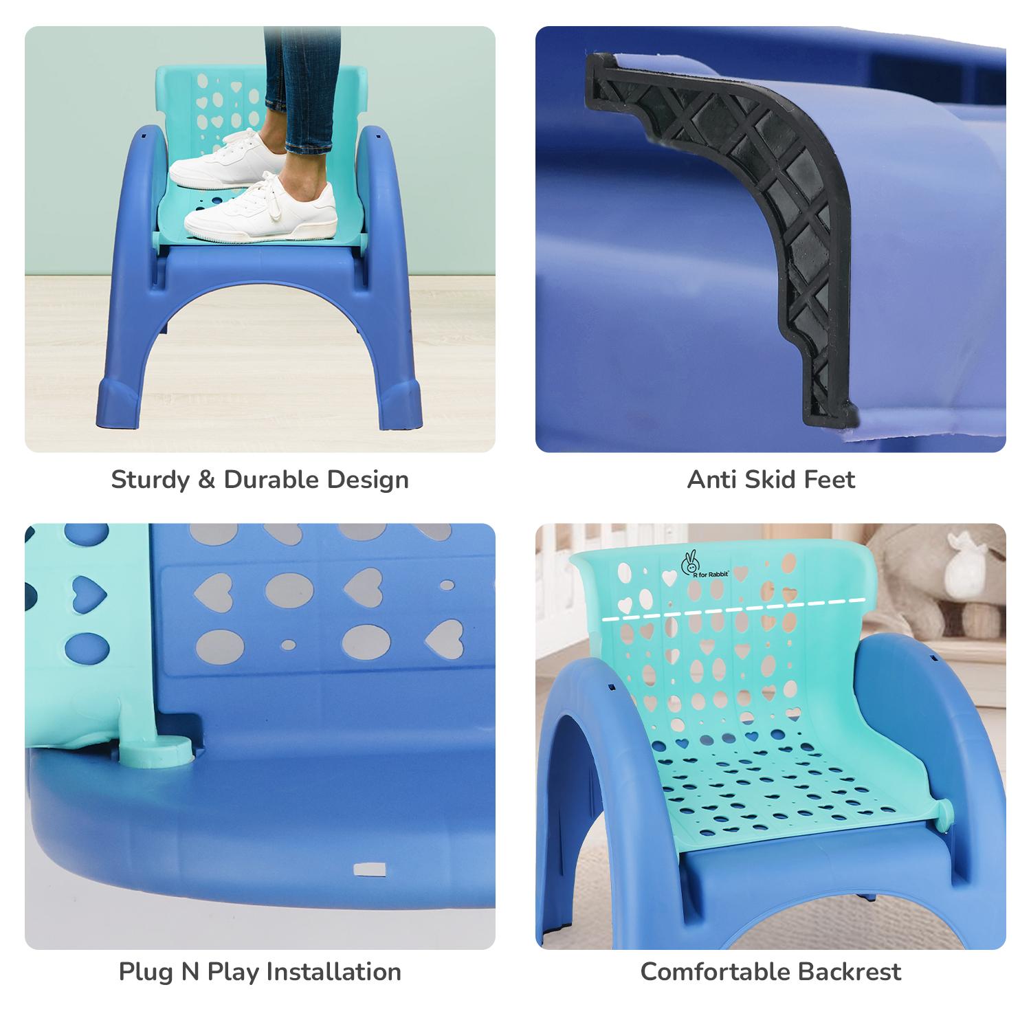 R for Rabbit Jelly Bean Chair 3 in 1 Multi-Functional Baby Study, Shampoo, Meal | Regular Kids Seating Chair with High Backrest for 1-8 Years Kid, Weight Capacity Upto 40Kgs (Green Blue)