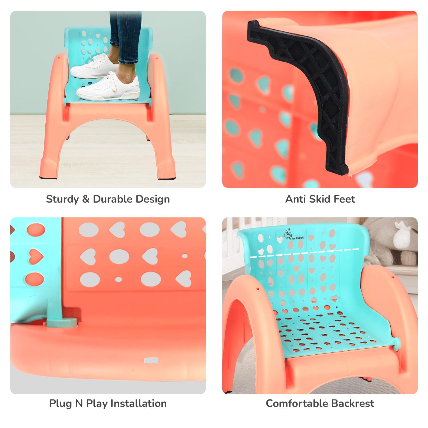 R for Rabbit Jelly Bean Chair 3 in 1 Multi-Functional Baby Study, Shampoo, Meal Regular Kids Seating Chair with High Backrest for 1-8 Years Kid, Weight Capacity Upto 40Kgs (Peach Green)