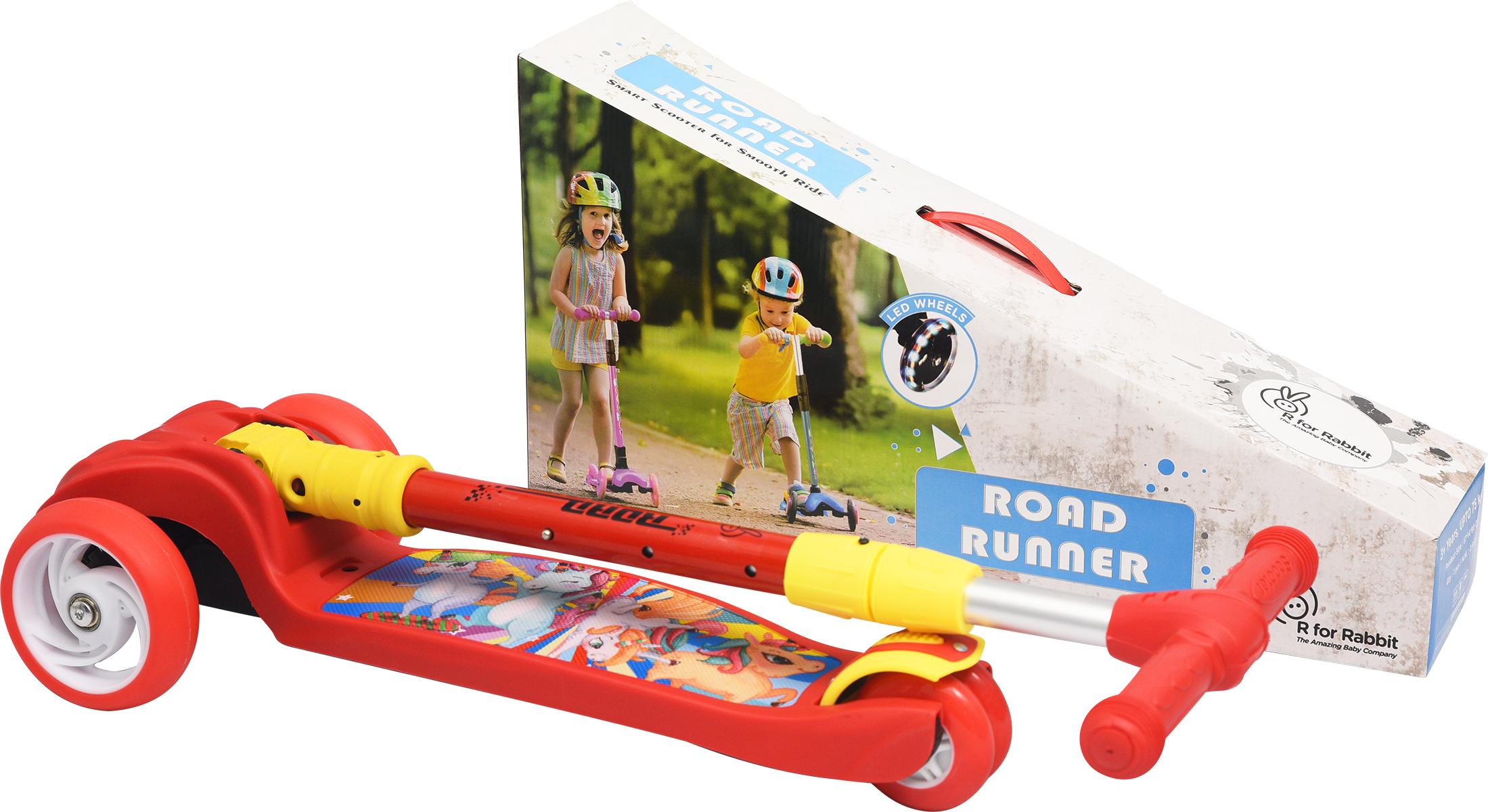 R for Rabbit Road Runner Scooter for Kids of 3+ Year Age, Kids Kick Scooter with 4 Level Height Adjustment, PU LED Wheels & Weight Capacity Upto 75 kg (Red)