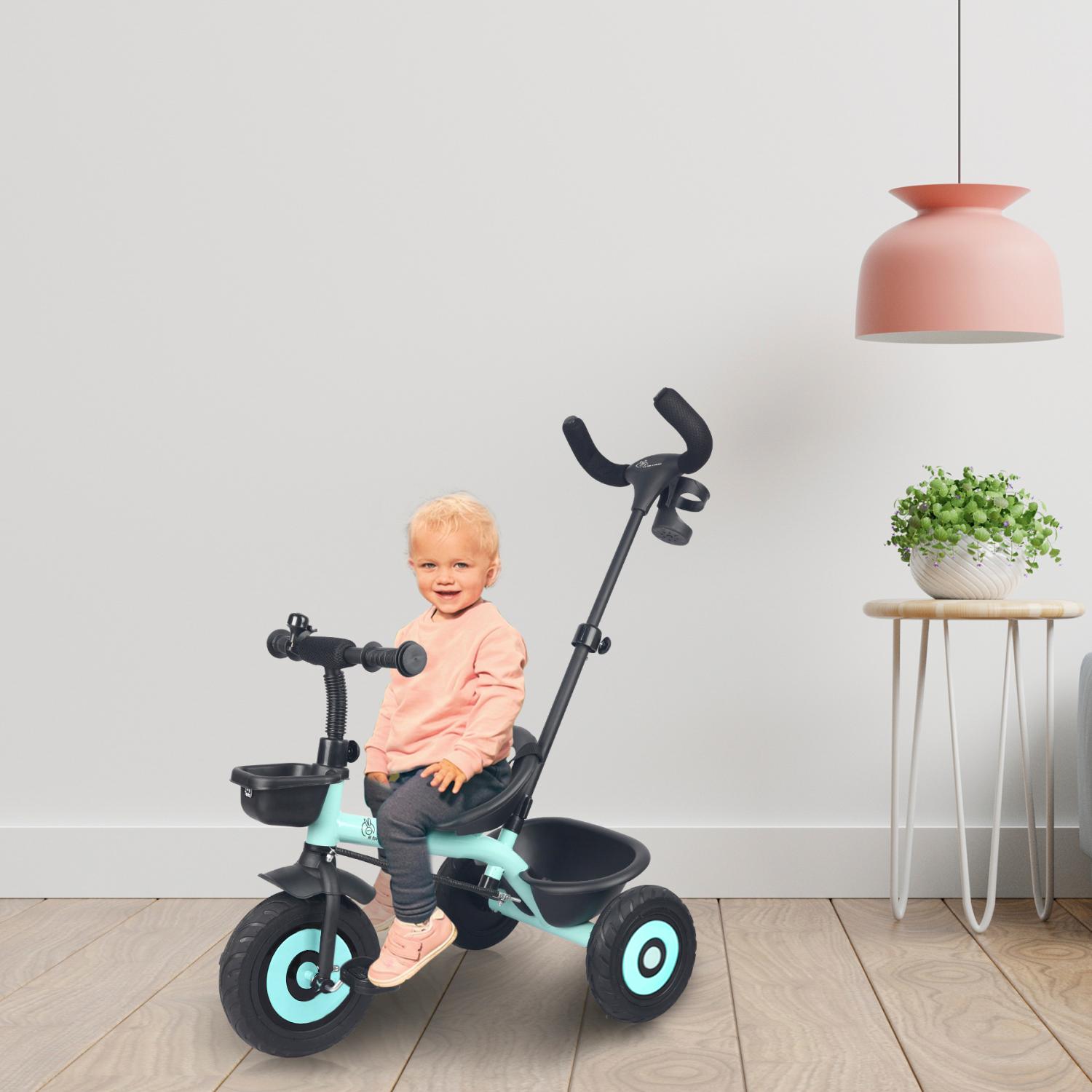 R for Rabbit Tiny Toes T20 Plus Tricycle for Kids with Rubber Wheels, Adjustable Parental Control, Seat Belt & Storage Basket | Baby Trike Cycle for 1.5 to 5 Year, Upto 25 Kg Boy & Girl (Lake Blue)
