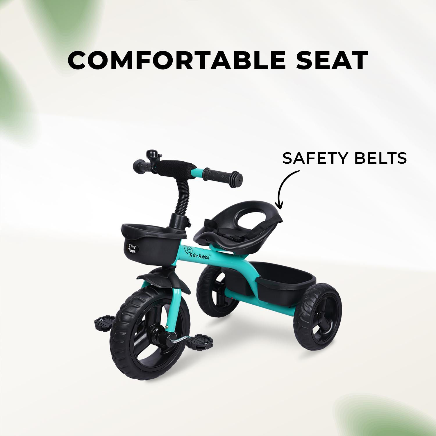 R for Rabbit Tiny Toes T10 Ace Tricycles for Kids of 1.5 to 5 Years Age EVA Wheels, Storage Basket & Seat Belt | Baby Trike Cycle for Upto 25 Kg Weight Boys & Girls (Lake Blue)