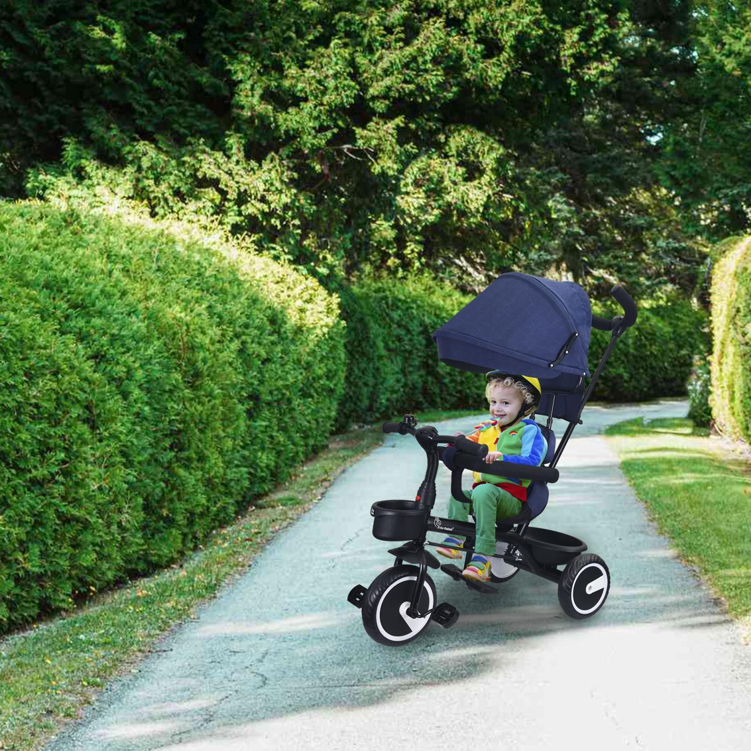 R for Rabbit Tiny Toes T30 Ace Tricycle for Kids with Premium EVA Wheels, Canopy, Adjustable Parental Control & Storage Basket | Baby Trike Cycle for 1.5 to 5 Years, Upto 25 Kg Boy & Girl (Denim Blue)